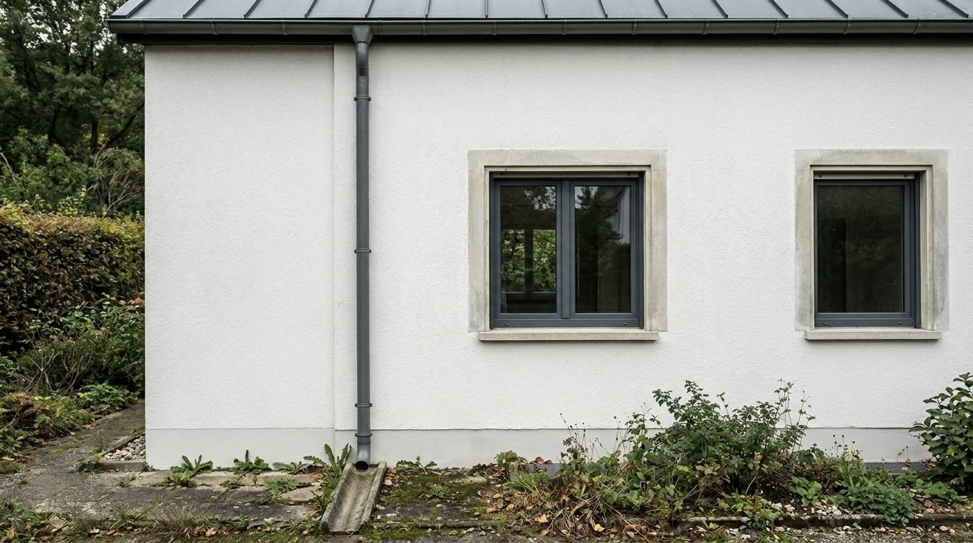 Nachher – Hausfassade vorher mit Algen und Schmutz, nachher strahlend weiß gereinigt
